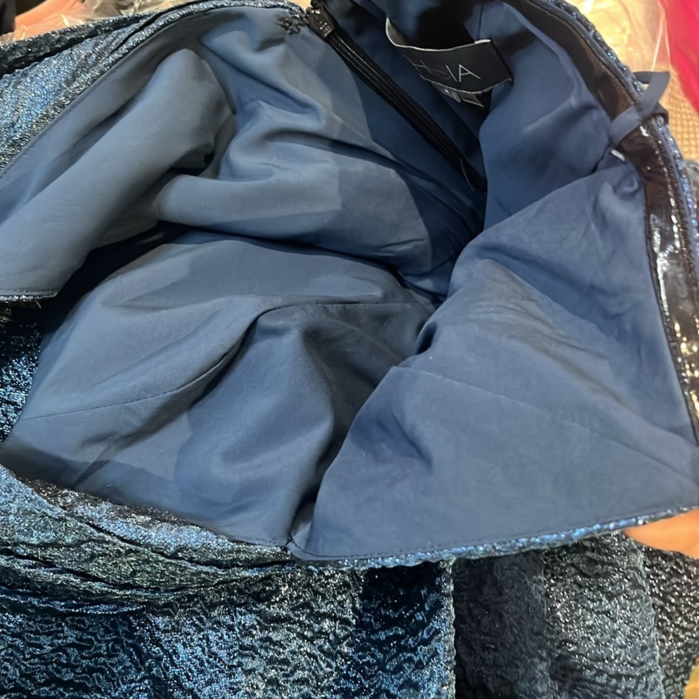 Theia Edith One-Shoulder High-Low Jacquard Gown - Picture 17 of 17